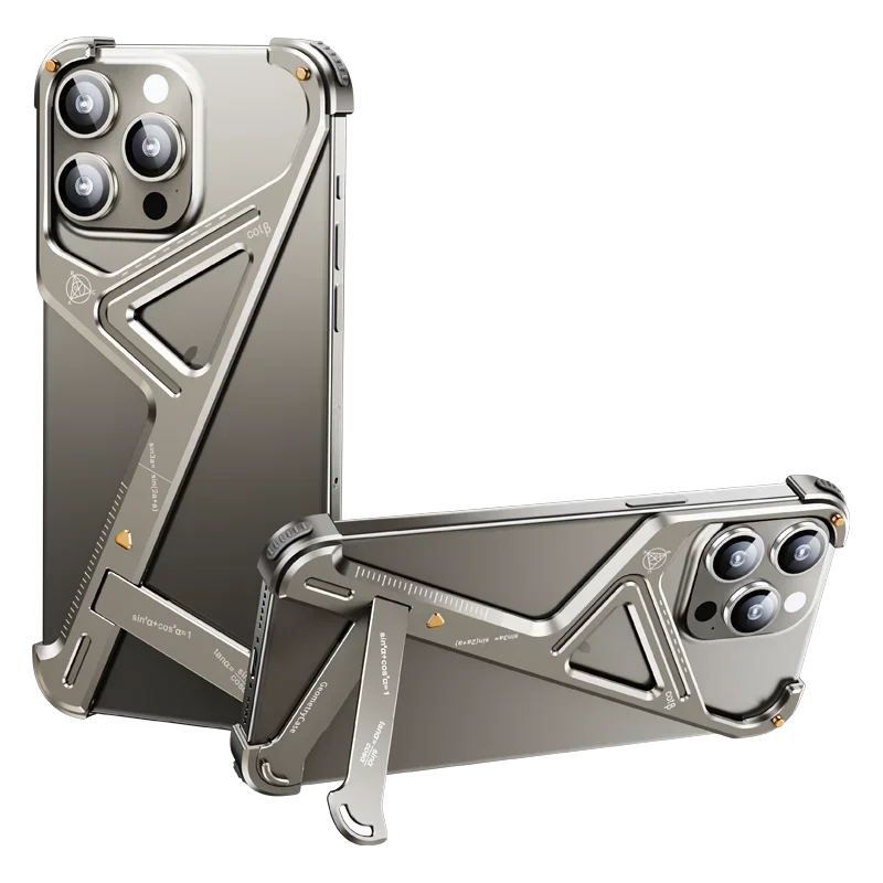 

Luxury Geometric Metal Phone Case For IPhone 13 14 15 16 Pro Max Plus Aluminum Alloy Stand Irregular Removable Shockproof Cover