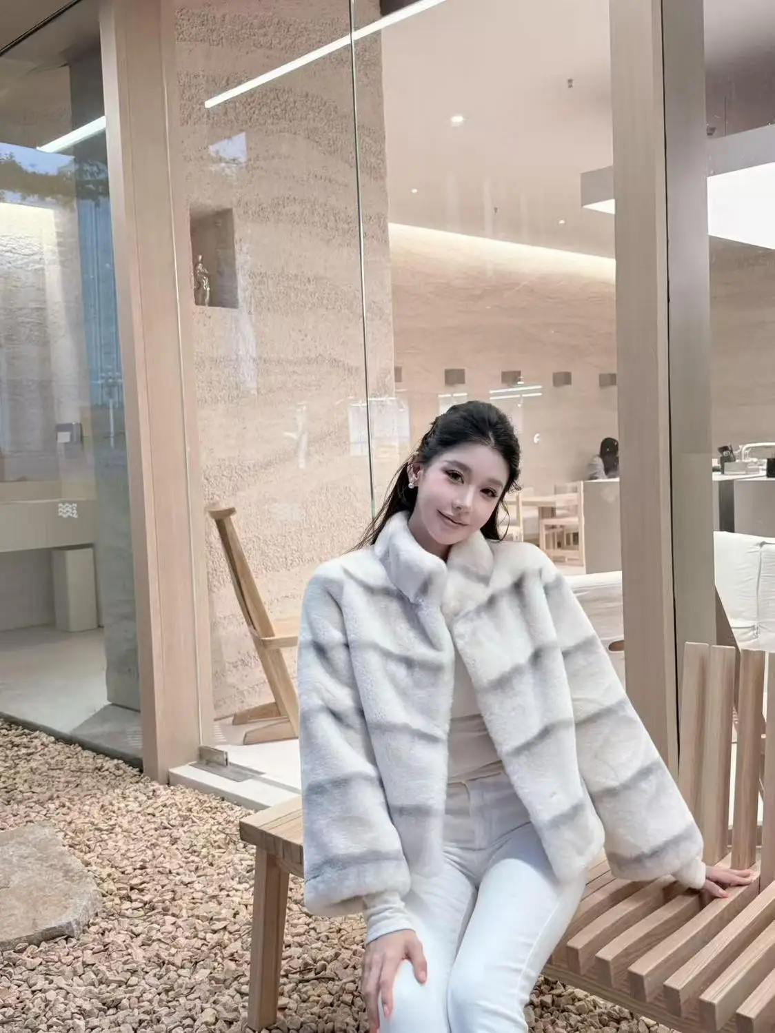 Ombre Dye Coat Women's Cropped Stand Collar Jacket Luxe Faux Fur Oversized Winter Coat