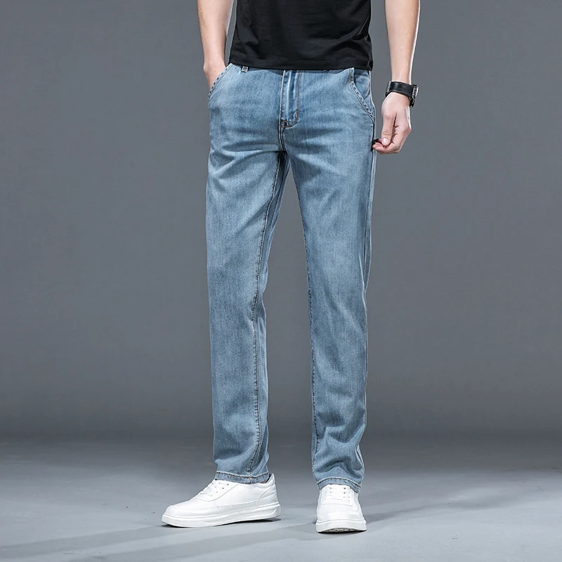 

High-end light-colored washing jeans for men Summer thin straight men's jeans New 2025