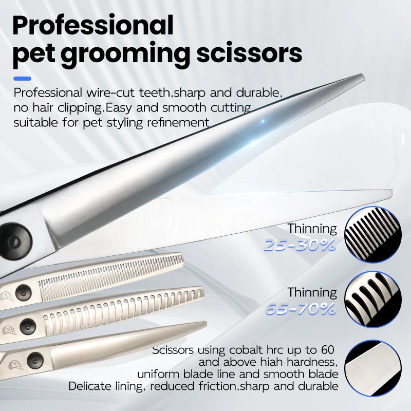Crane Cobalt Steel 7.5&8.0 inch Pet Dogs Grooming Scissors Set Black Straight Curved Thinning Shear Scissors For Dogs Groomer