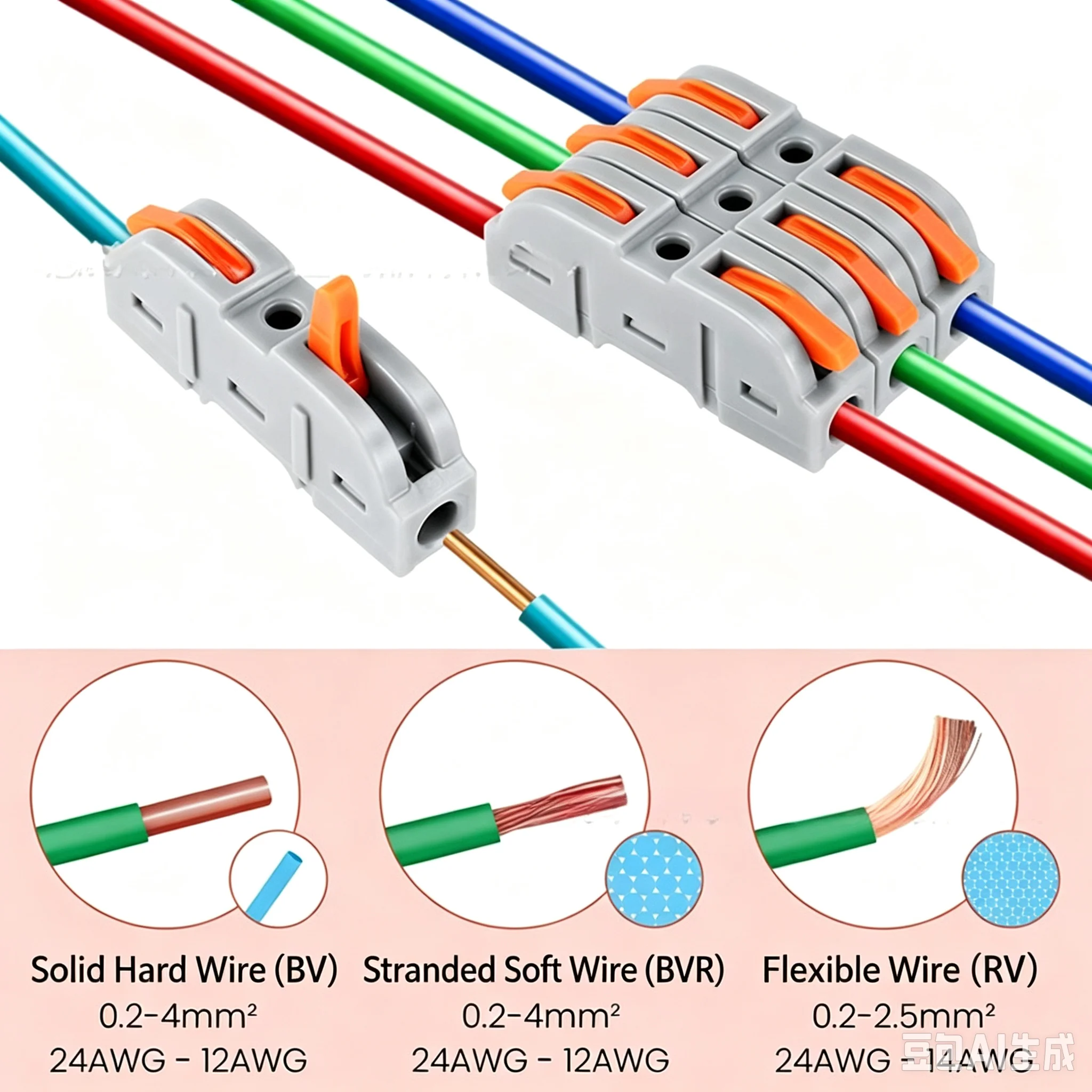 50Pcs SPL-1 Quick Lever Wire Connector, 1 Input 1 Output Fixed Push-in Electrical Terminals