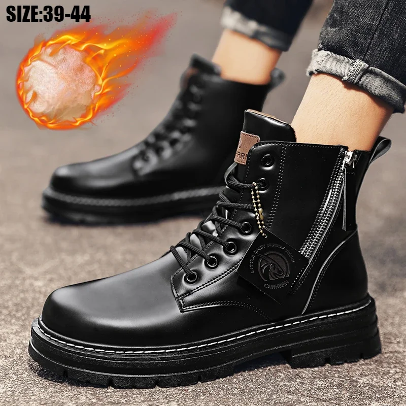 Winter Snow Plus Fleece High Top Doc Martens Work Boots Outdoor Non-slip High Top Boots Fashion Motorcycle Ankle Boots