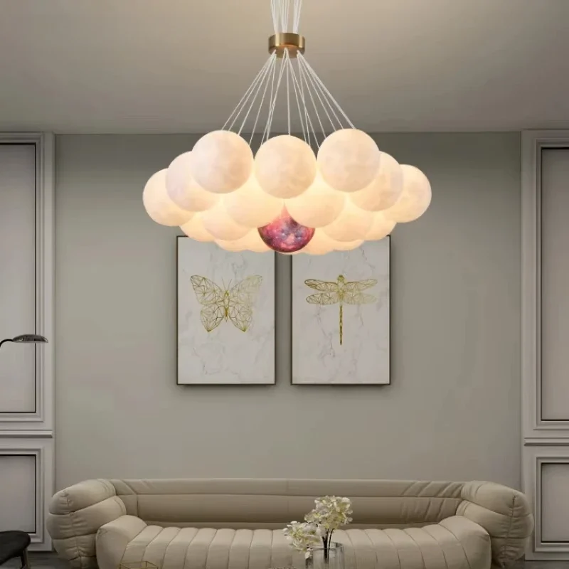 SANDYHA Modern Decor Children's Bedroom Chandeliers 3D Printed Moon Lampshade LED Pandent Lamp Living