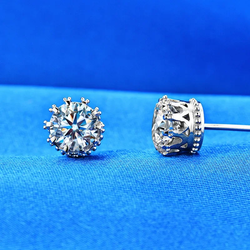 Solid 14K White Gold AU585 Platinum PT950 Moissanite Diamond Crown Earrings for Women Celebrity Earrings