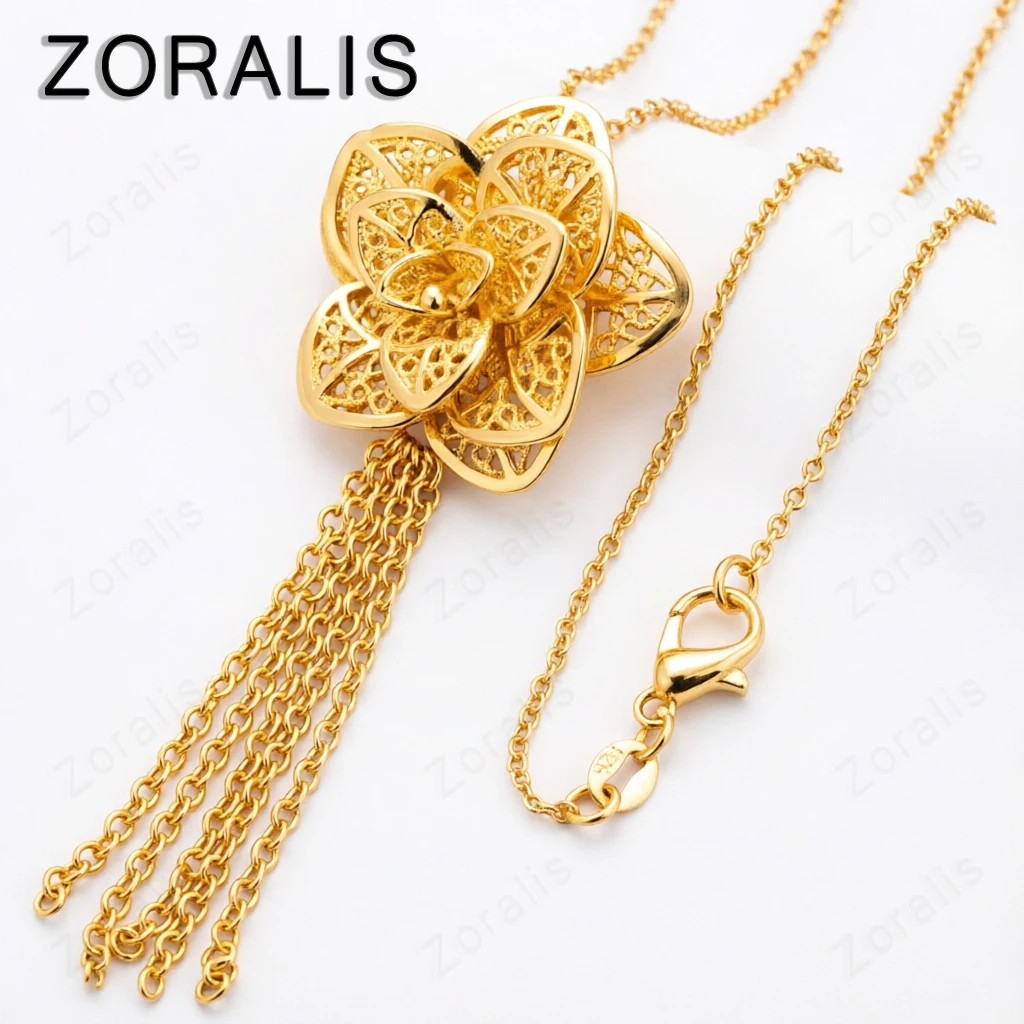18K Gold Necklace Fashion Popular Charm Flower Women Lady Wedding Luxury Rose  Classic Models Jewelry