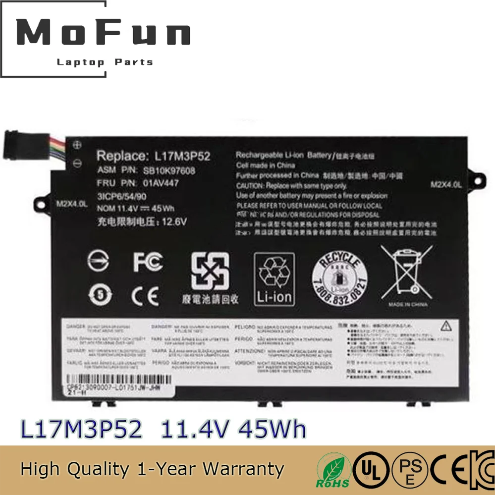 Genuine L17L3P51 L17M3P52 L17C3P51 Battery for ThinkPad E480 E485 E580 Series