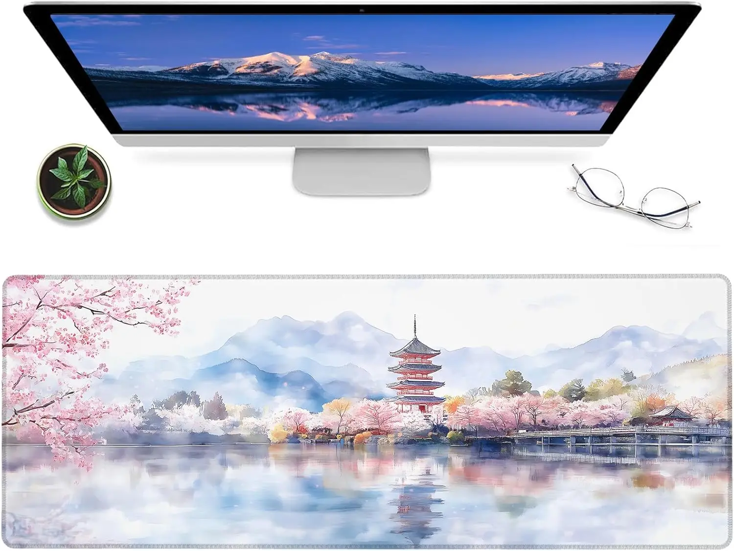 

Sakura-temple scenery mouse pad non-slip rubber watercolor design multi-model office home universal desk mat decorative carpet
