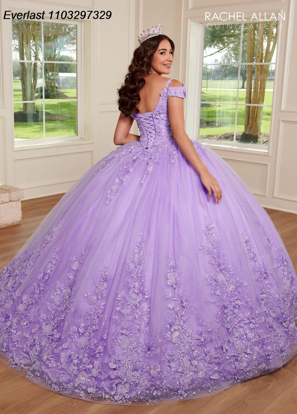 EVLAST 2024 viola abito Quinceanera abito da ballo 3D Applique floreale perline corsetto con spalle scoperte dolce 16 Vestido De 15 Anos TQD471