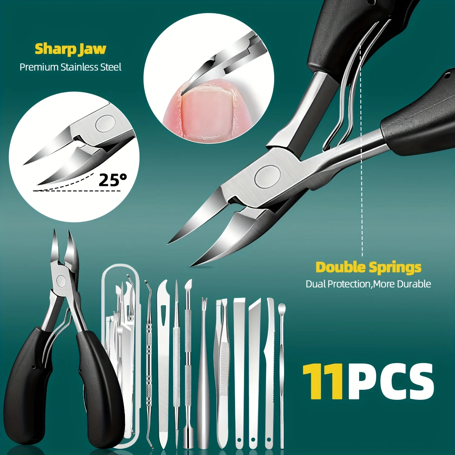 Kit per la rimozione della cuticola dell'unghia del piede in acciaio inossidabile da 1/11/12 pezzi, tagliaunghie per becco dell'ago, ideale per uomini e donne adatto per le unghie dei piedi