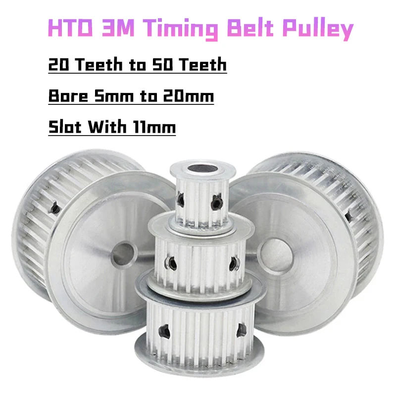 HTD-3M Timing Belt Pulley AF-Type 20T/22T/24T/25T/30T/32T to 50 Teeth Bore 5mm to 20mm Slot With 11mm For 10mm Width Timing Belt