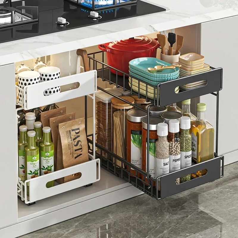 Lower sink shelf No punching, basket in cabinet, bathroom countertop finishing rack, double-layer kitchen pumping storage rack
