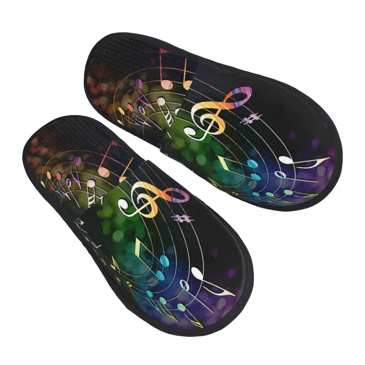 Custom Musical Notes Memory Foam Slippers Women Cozy Warm Colorful Pop Music Note House Slippers