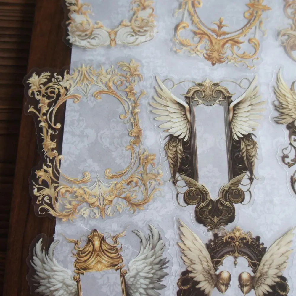 

10pcs Elegant Metal Feather Wing Frame Style PVC Sticker Scrapbooking DIY Gift Packing Label Decoration Tag