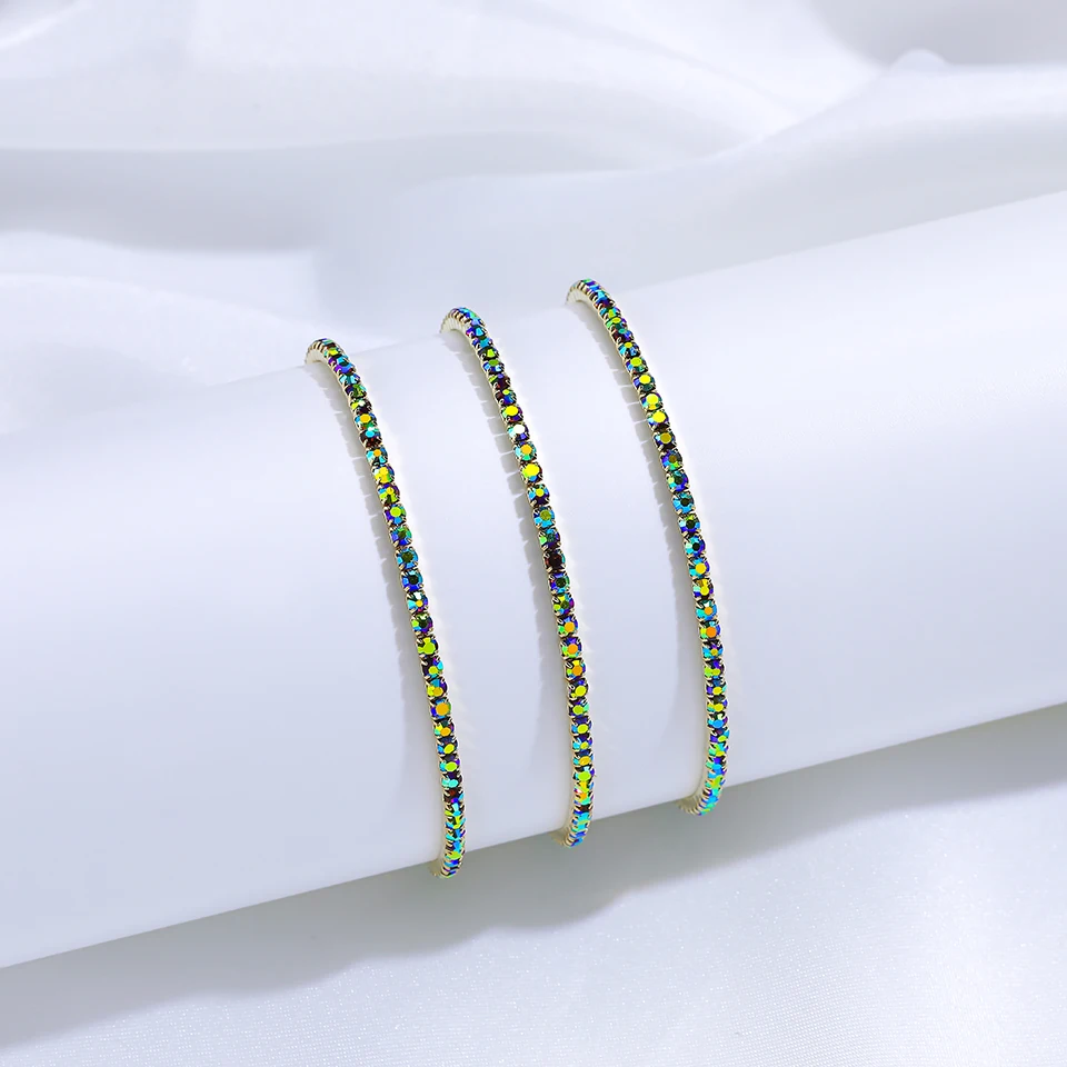 3PCS Colorful Glass Crystal Elastic Fashion Bracelet On Hand  For Women Jewelry Party Gift Girl Wholesale Bangles