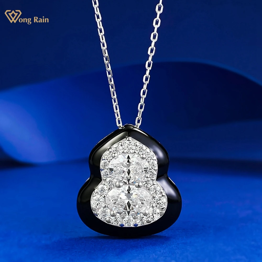 

Wong Rain 100% 925 Sterling Silver 5*7 MM Lab Sapphire High Carbon Diamond Gemstone Ashi Devise Pendant Necklace Fine Jewelry