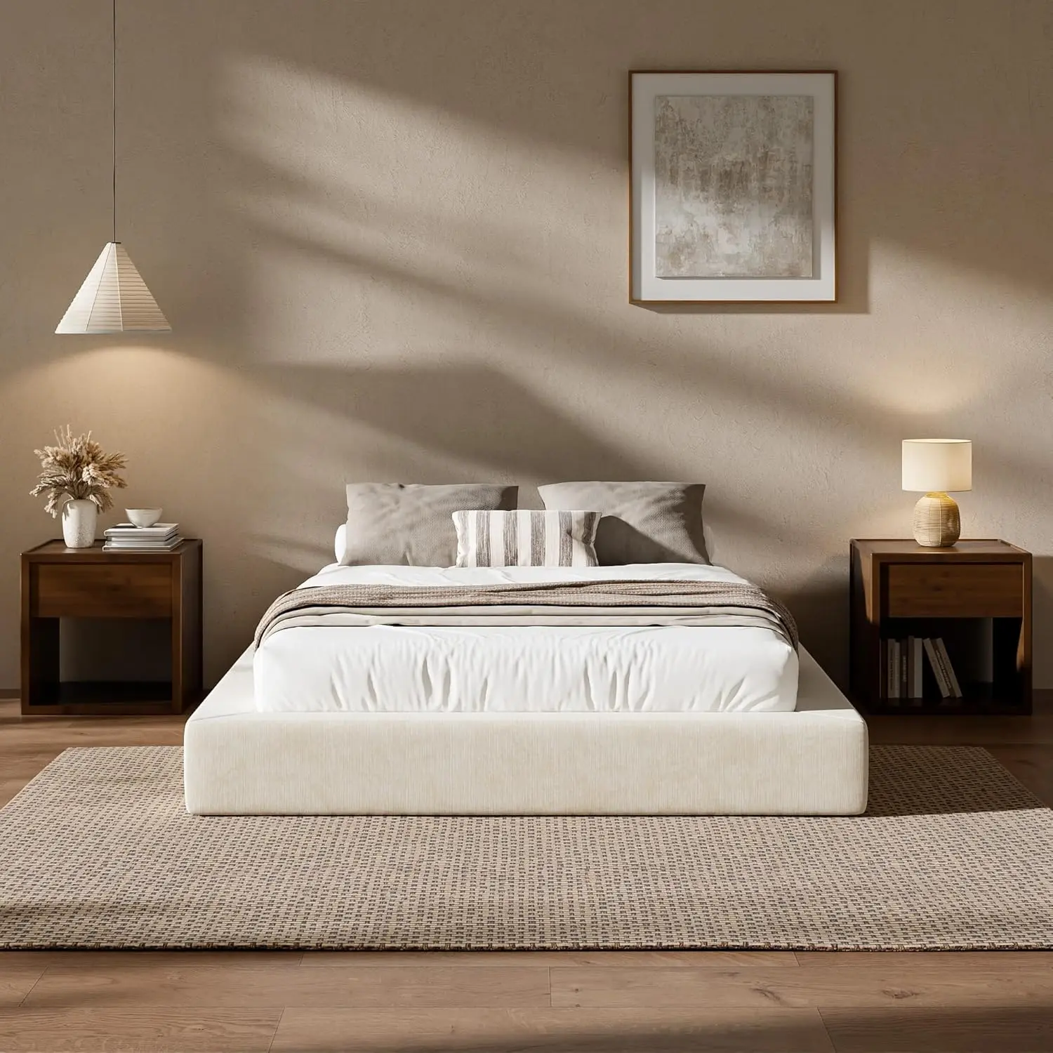 

Bed Frame, Cloud Upholstered Platform Bed Frame, 5" Fully Boxy Foam Cushioned Shape Base No Box Spring Needed, Soft Low-Profile