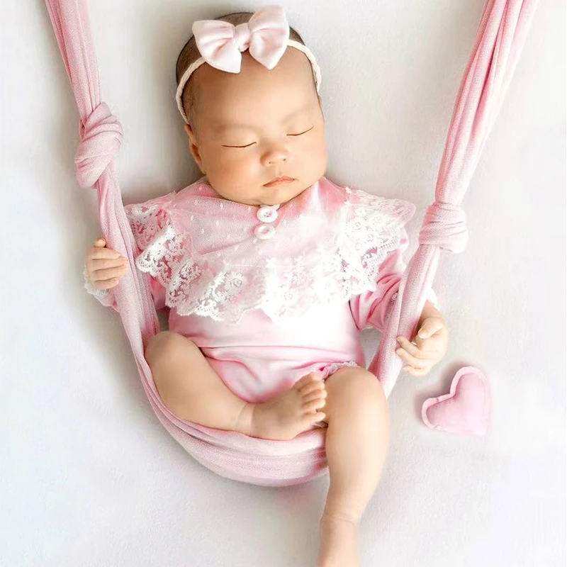 Newborn Photography Clothing Pink Bow Headband+Jumpsuit+Heart 3Pcs/Set Studio Girl Baby Photo Props Accessories Shooting Clothes