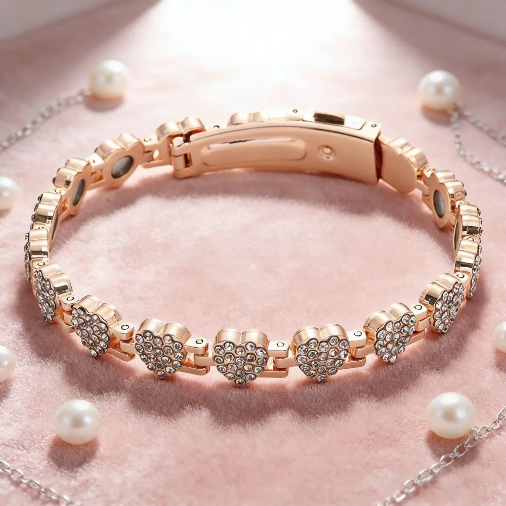 Stainless Steel Magnetic Bracelet High Polished Magnet Anti Static Bangle Round Personalized Rhinestone Wrist Chain