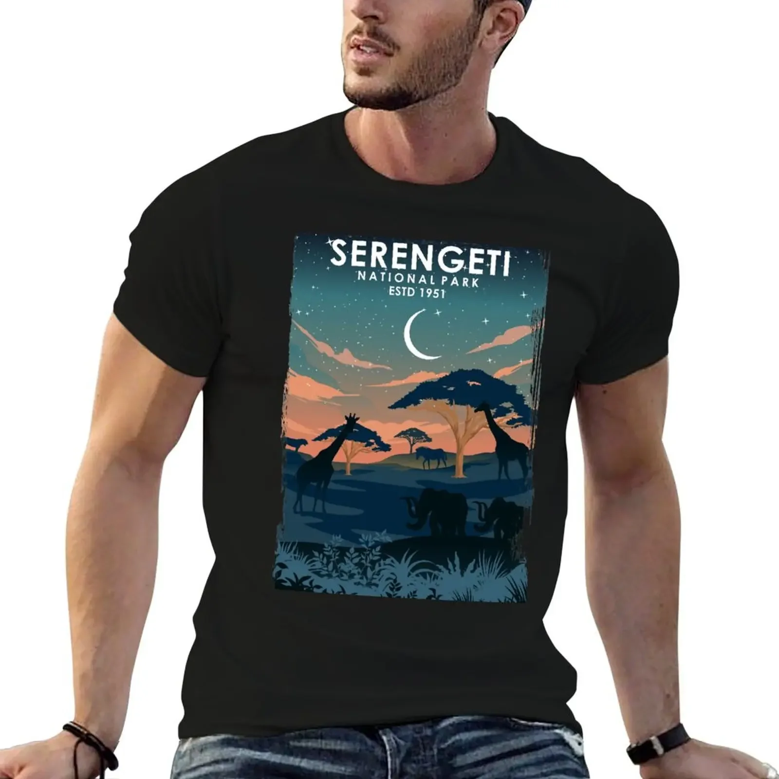 Serengeti Africa Vintage Minimal Retro National Park Poster T-Shirt summer clothes tops vintage men t shirts high quality