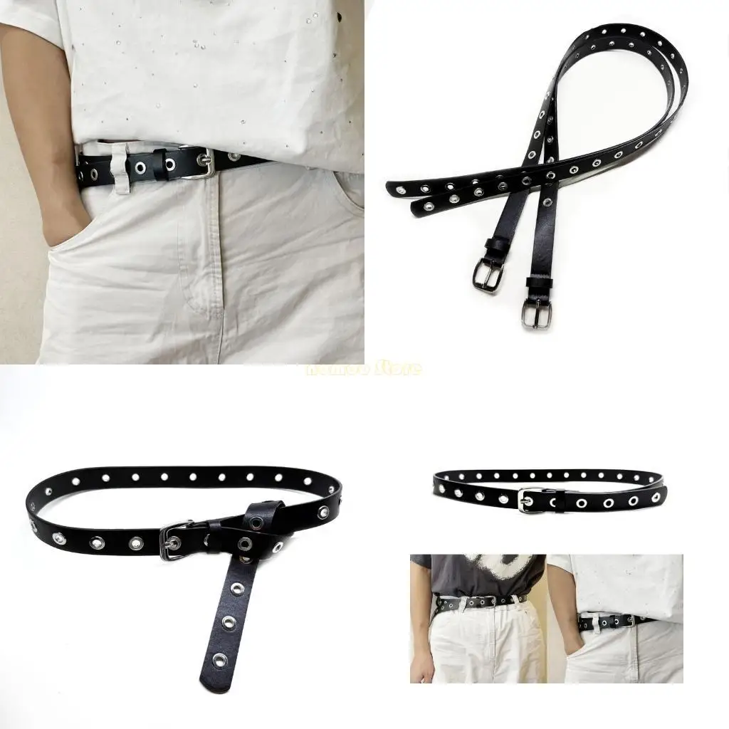 

31BF Ремень из искусственной кожи в стиле панк, регулируемый пояс с большими люверсами для повседневной одежды