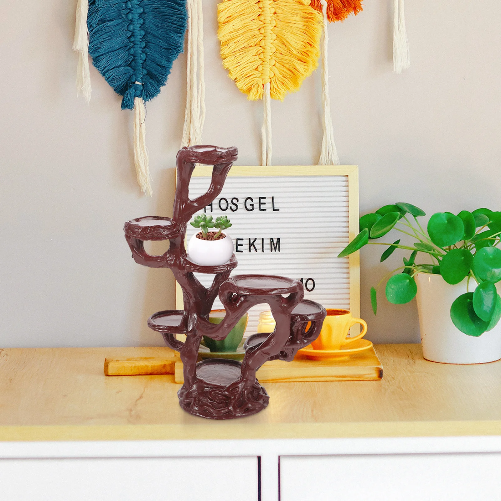 

Resin Plant Stand Stable Multi Layer Indoor Outdoor Flower Pot Base Holder Durable Decorative Natural Color Stand for Flowers