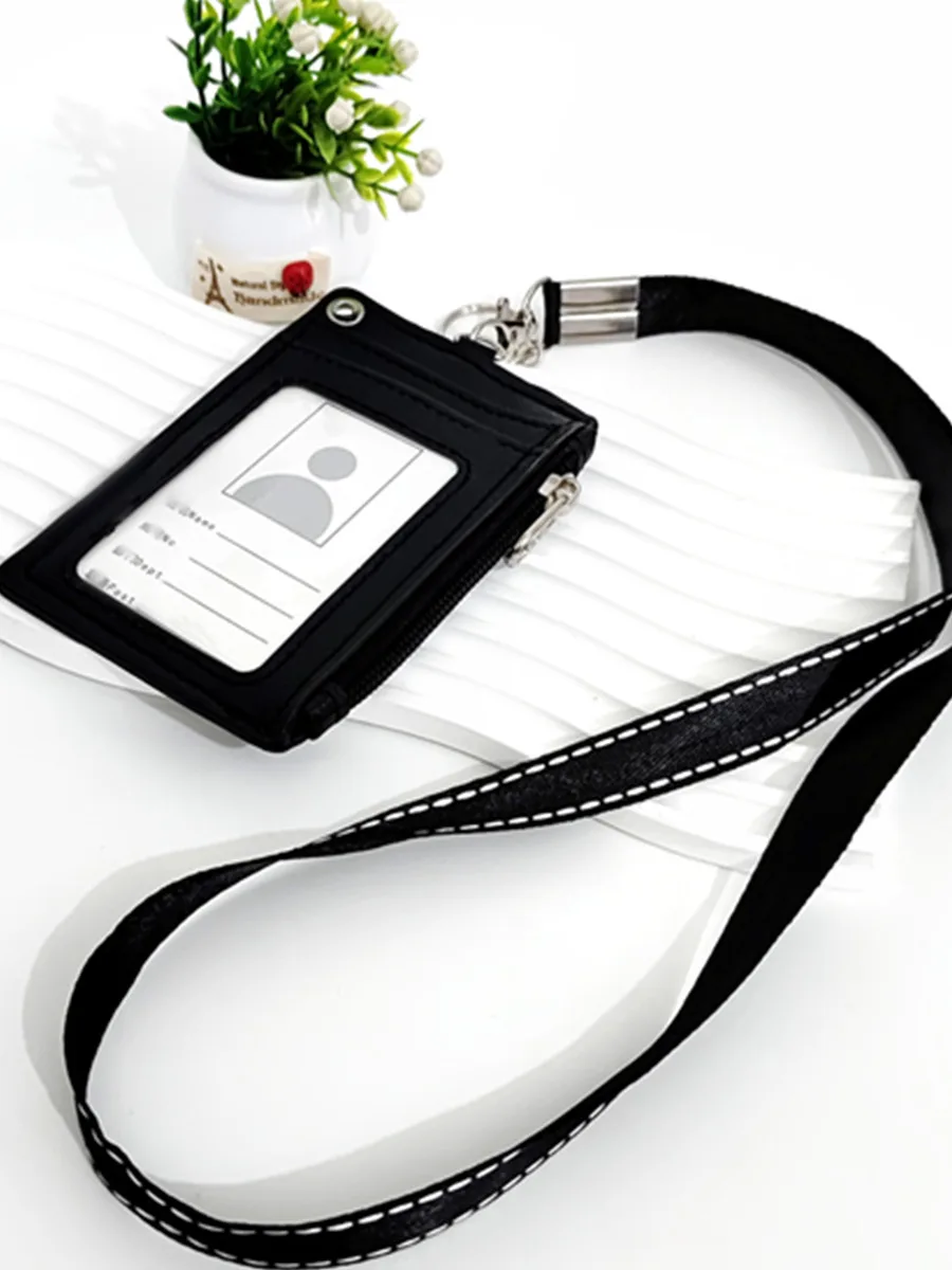 1 stück Hals Hängen Zipper Karte Lagerung Box PU Leder Tragbare Leichte Karte Halter Lehrer Student Arbeit Liefert – Detail 6