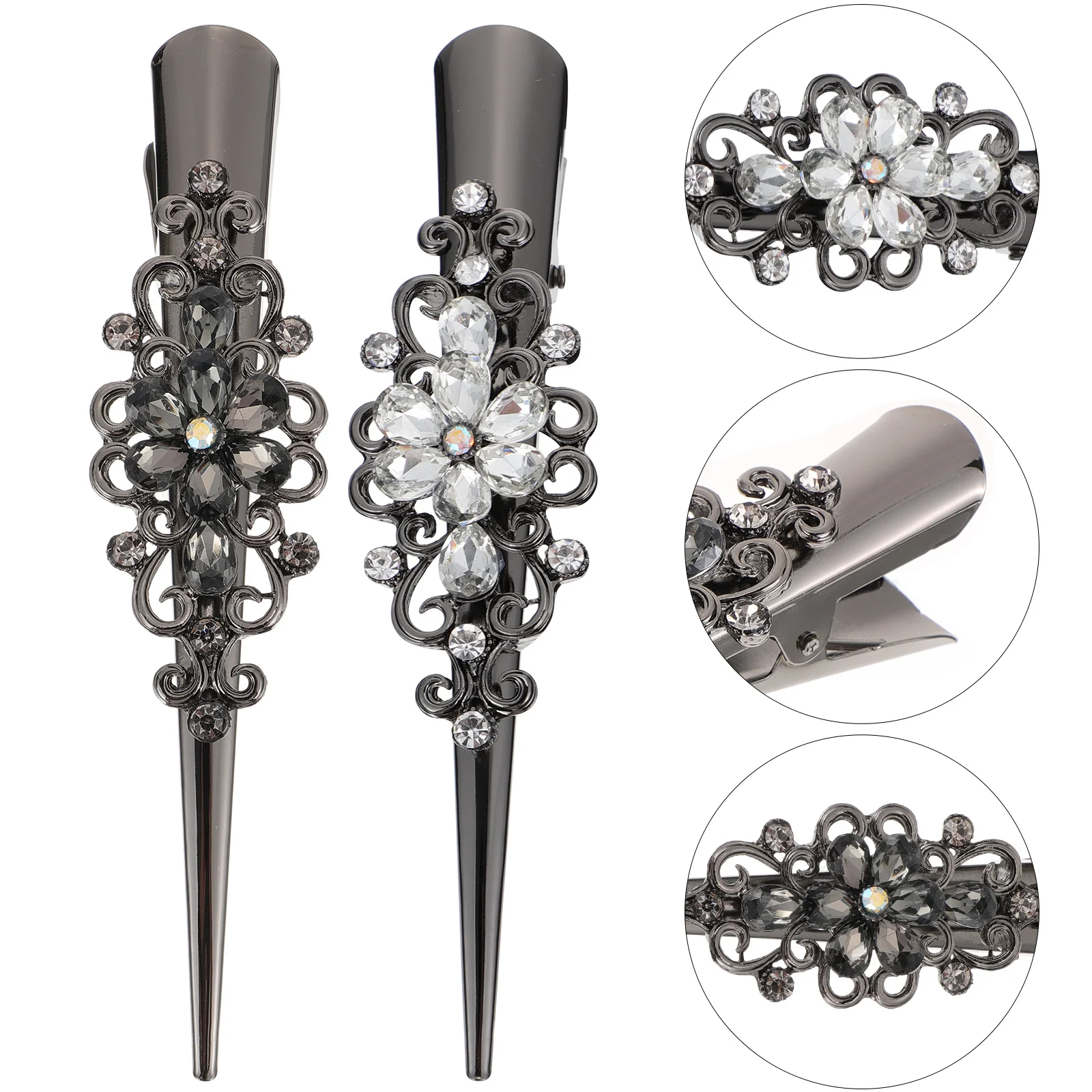 

2Pcs Elegant Rhinestone Horn Clip Lightweight Durable Hairpin Hair Accessory for Wedding Party Women Alligator Hair Clip