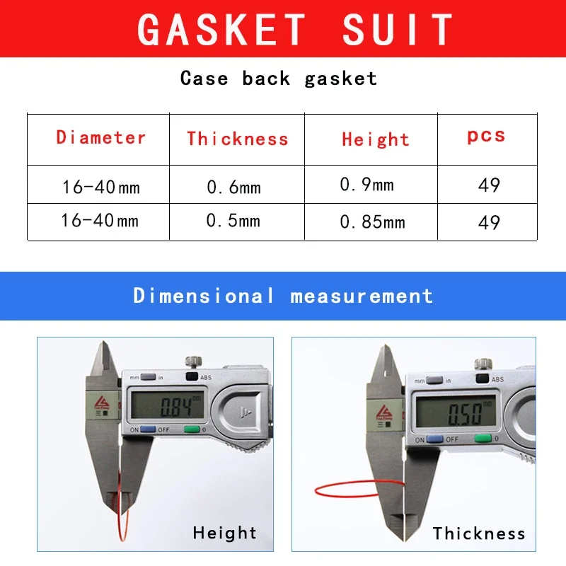 Total 49pcs Red Gasket For Watch Case Back O-Ring 0.85*0.5 0.9*0.6 Parts For TS T41 T063 OMG CK Substitute Accessories