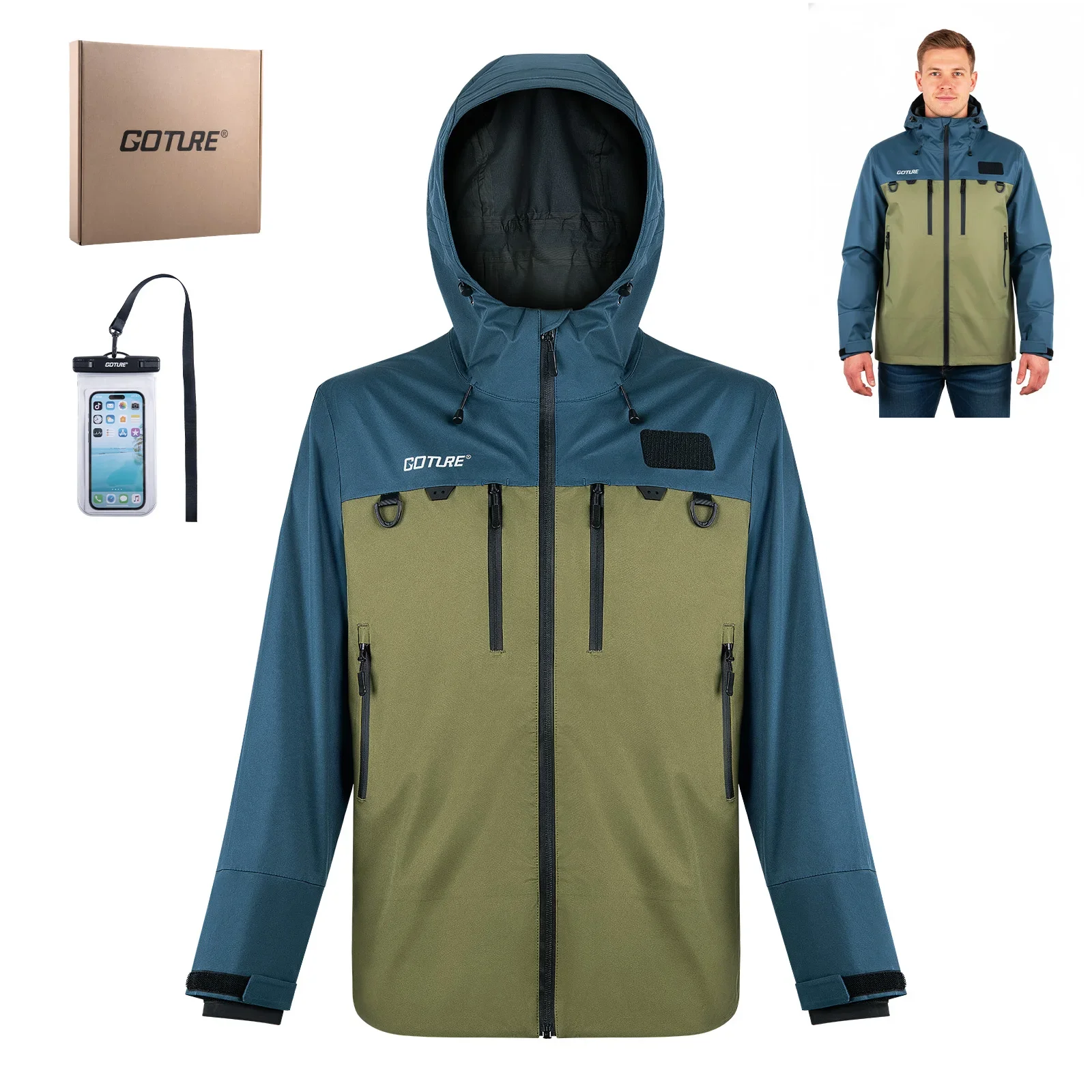 Goture Fishing Jacket with Waterproof Bag for Mobile Phone  Waterproof Breathable for Camping Fishing Outdoor Clothing Apparel