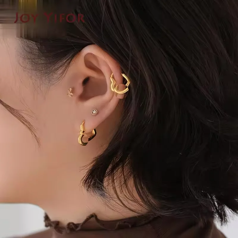 

925 Sterling Silver New Simple Cute Sweet Heart Buckle Earrings Fashion Female Hot Circle Fashion Jewelry