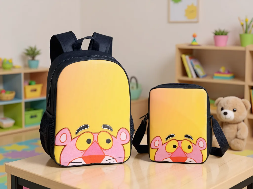 ГОРЯЧИЙ модный рюкзак с розовой пантерой для мальчиков и девочек 2 в 1, школьный рюкзак и холщовая сумка на плечо для маленьких детей