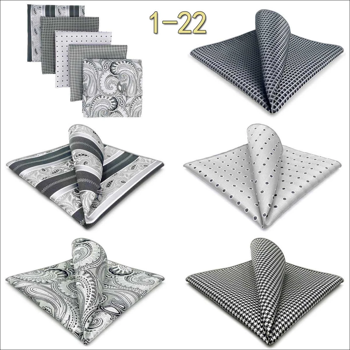 5 Pieces Mens Jacquard Pocket Square Set Multi Styles Handkerchief Suit Pocket Towel Hanky Vintage Business Accessories Gift