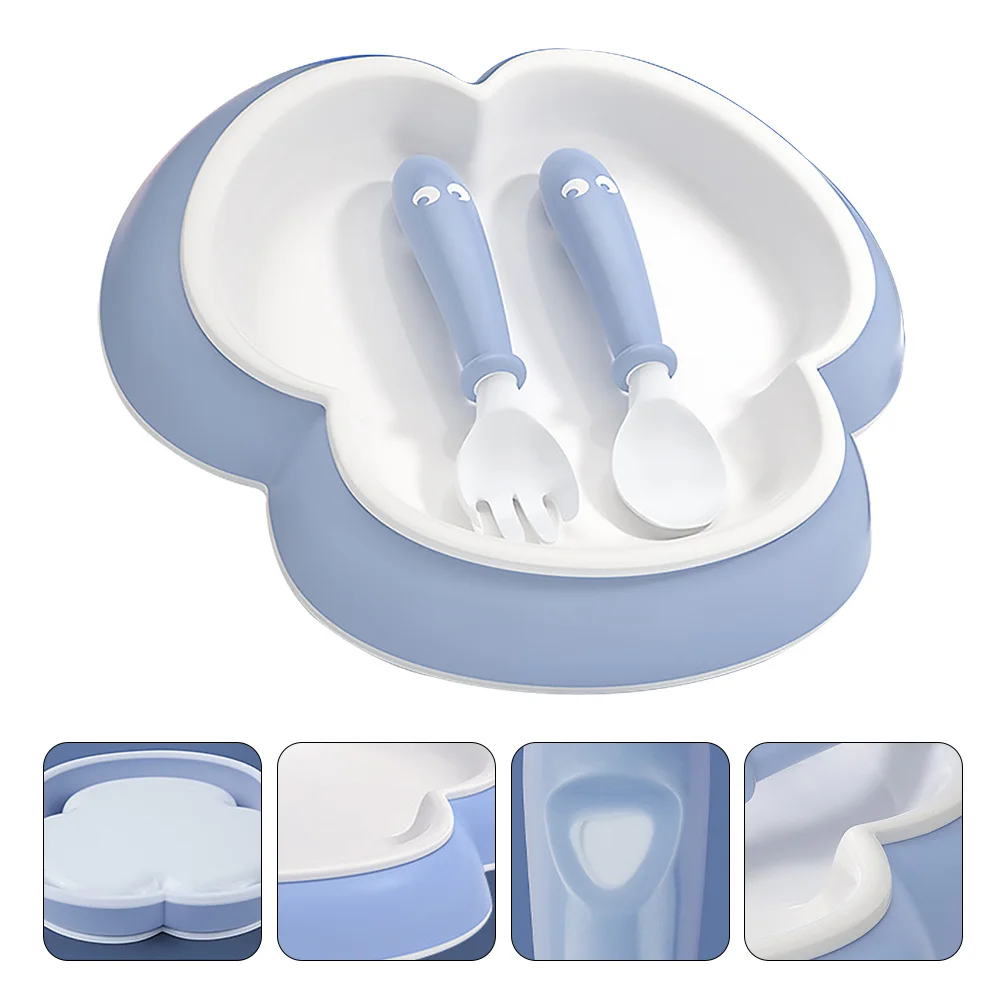 

1Set Baby Dinner Plate Clover Shape Durable Food Supplement Bowl Spoon Fork Set Plastic Tableware Kids Supplies
