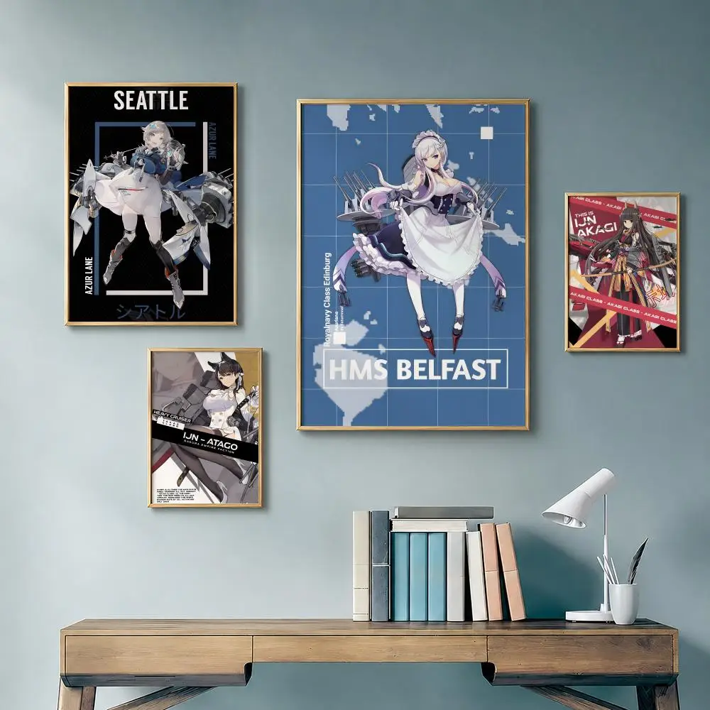 Popular Game A-Azur LaneS Poster Vintage Retro Anime Poster Stickers Peel and Stick Wall Art Home Decor