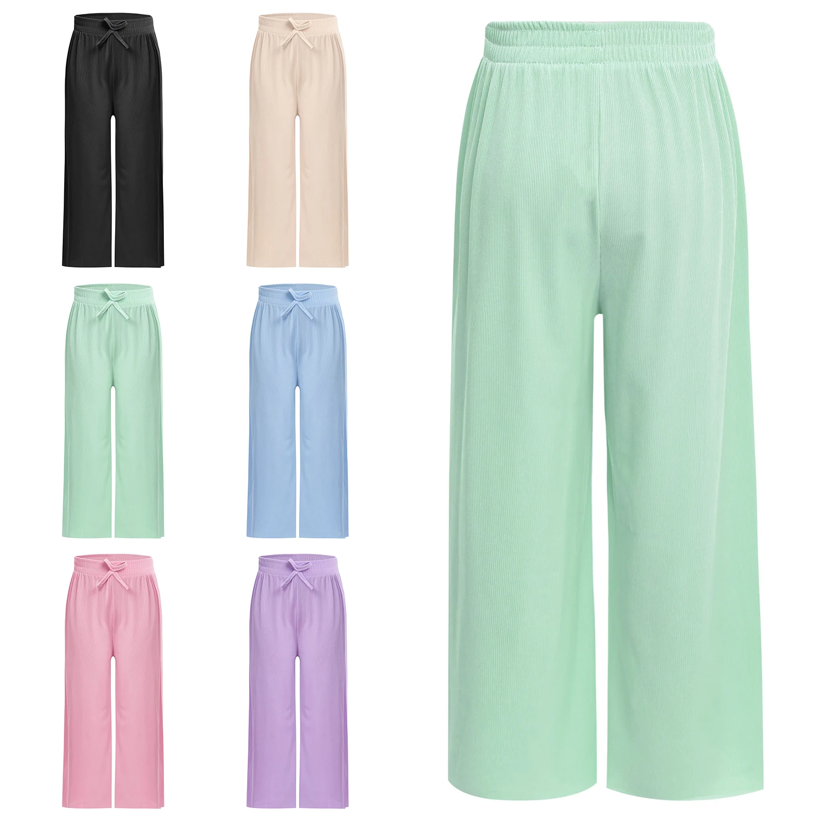 

Girls Wide Leg Pants New Spring and Summer Trendy Children's Ribbed Casual Straight Leg Pants Girls Slimming Loose Long Trousers