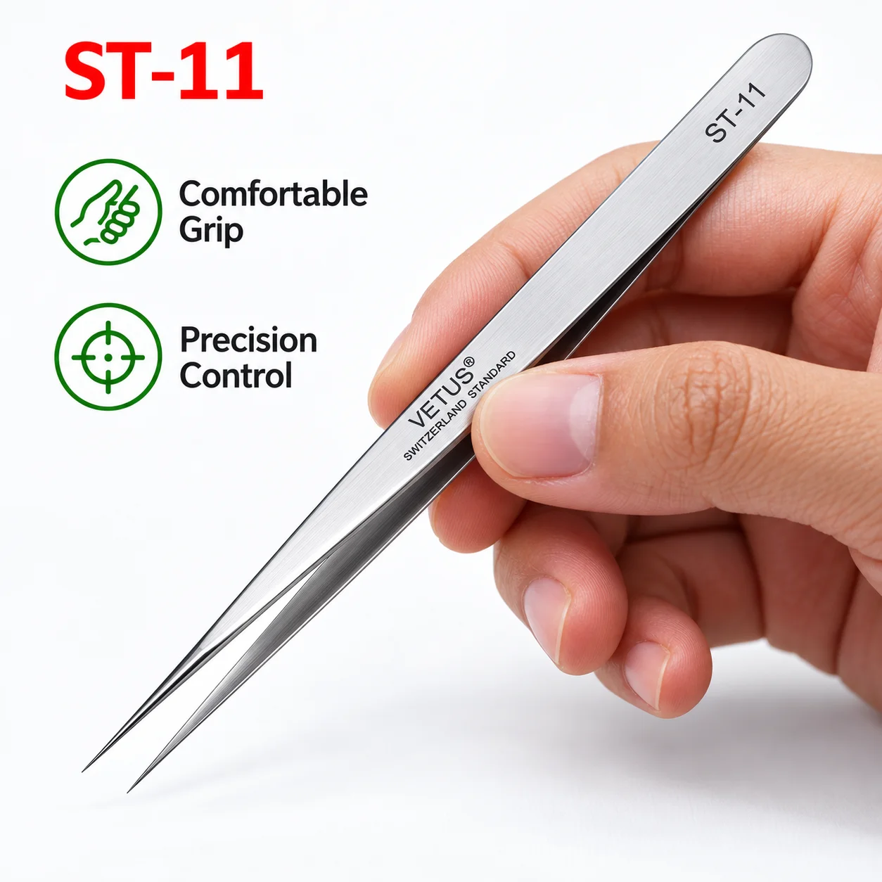1pcs Precision Stainless Steel Tweezers Diy Vetus Switzerland Tweezers Herramientas Repair Tools ST-11
