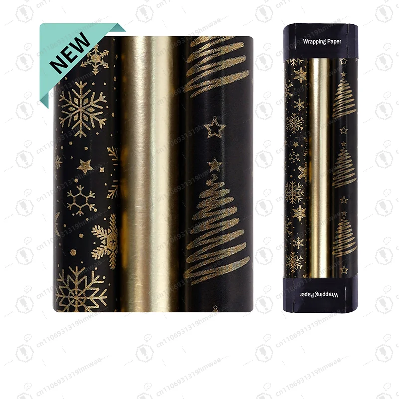 

3 Rolls Premium Gold Christmas Wrapping Paper Snowflake and Tree Pattern Holiday Gift Wrapping Paper