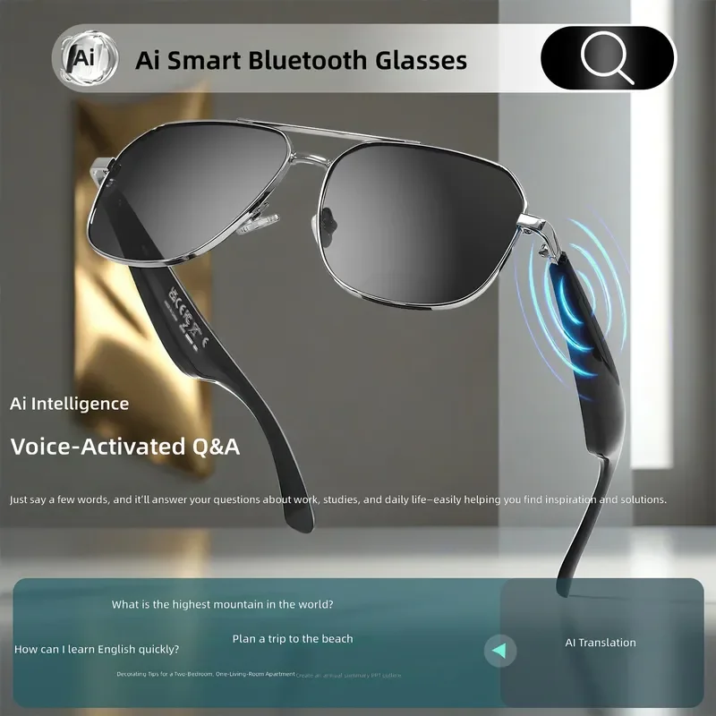 GY100 AI Translation Bluetooth Glasses Real Time Voice Translator for Travelers Business Men Wireless Earbuds Smart Audio
