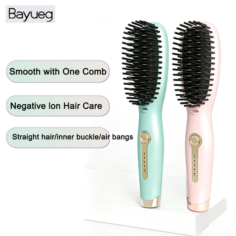 

USB Charging Portable Hair Straightener Brush, Cordless Straightening Comb LED Display & Ceramic Coating, Ionic Technology