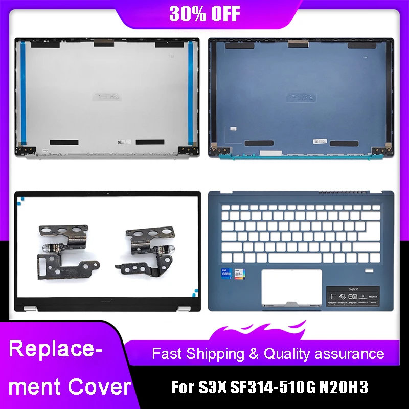 New Laptop LCD Back Top Cover For Acer S3X SF314-510G N20H3 Series Front Bezel Hinges Palmrest Upper Case Rear Lid Blue Silver