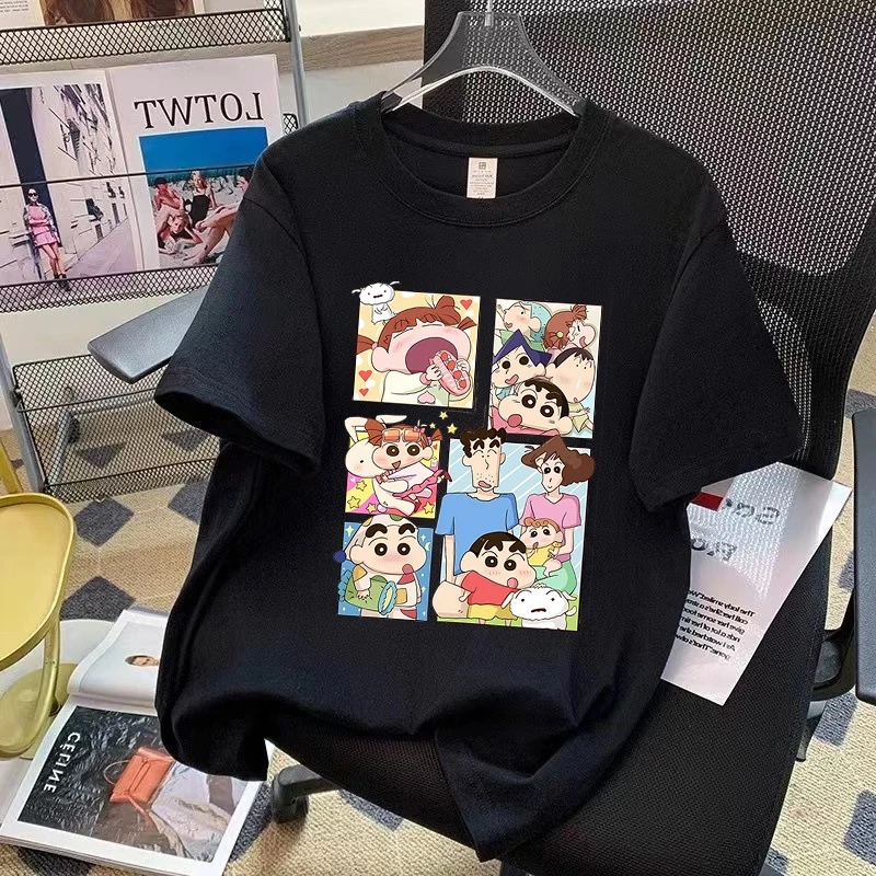 Crayoned Shin-chans T-shirt Short Sleeve Tops Cute Cartoon Printed Outfit Summer Clothes Fashion Tees Kawaii Casual Wear Gifts