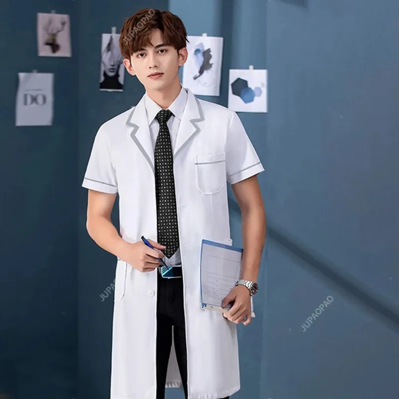 Men's White Coat Short-sleeved Women's Slim Korean Nurse Clothes Pharmacy Beauty Salon Work Clothes Wholesale Can Be Embroidered