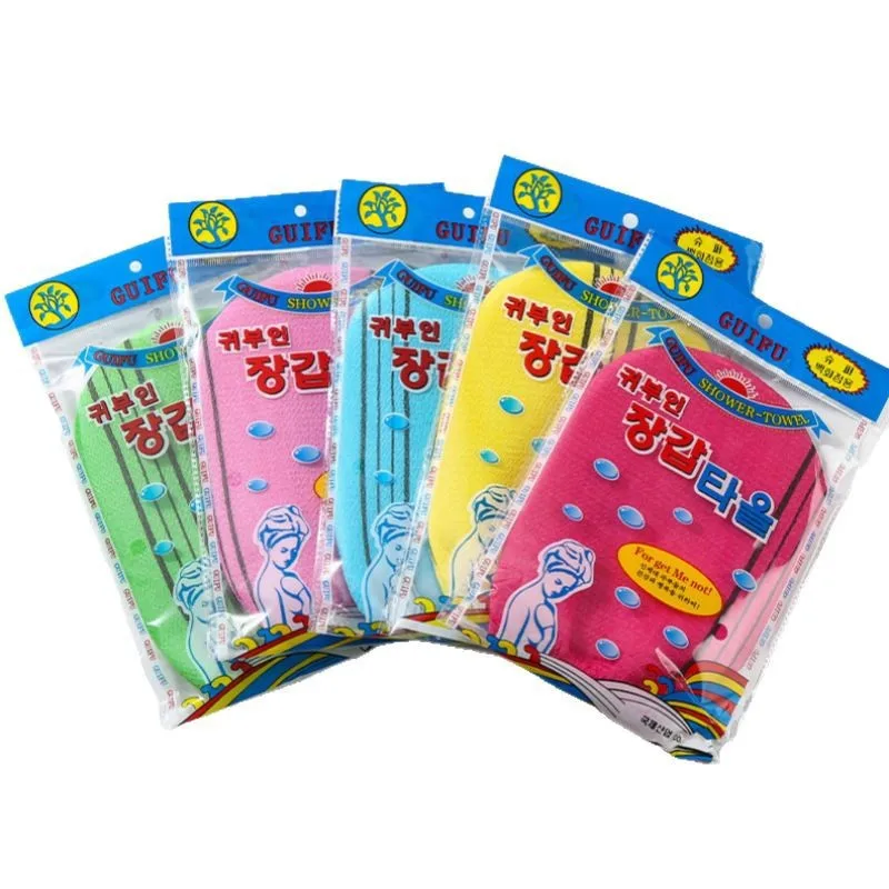 Koreaanse wrijfbadhandschoenen Baden Rug wrijven Dubbelzijdige badhanddoek As en modder om het lichaamsreiniging te exfoliëren