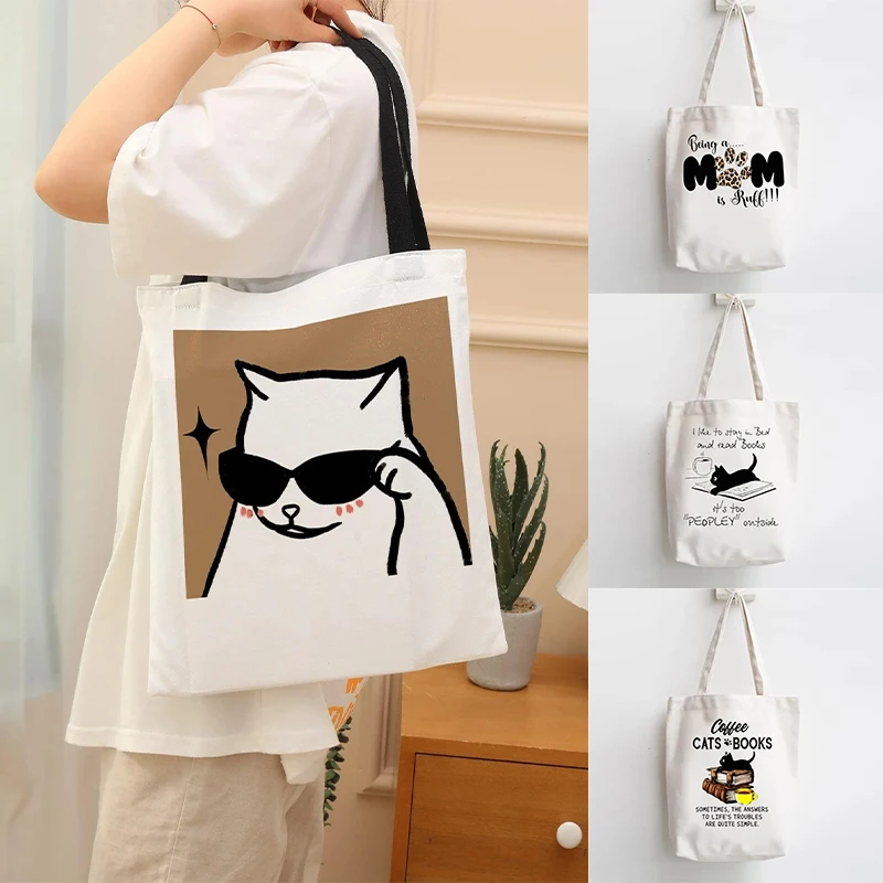 Cute Animals Canvas Shoulder Bag Kawaii Resuable Eco Cartoon Shopping Bags Large-capacity Women Shopper Tote Portable Handbag