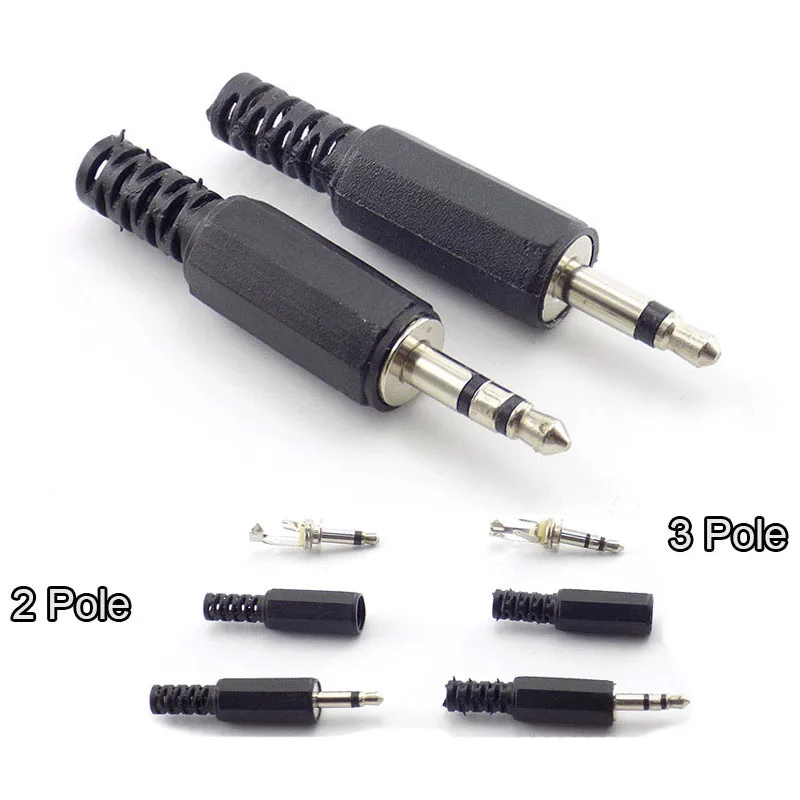 5pcs 3.5mm 2 Pole Mono 3 Pole Dual Channel Stereo Audio Connectors Jack Plug Headphone Adapter 3.5 Male Plug Wire Terminals D5