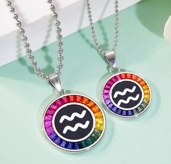 Constellatory Pendant Necklace Astrology Rainbow Color 925 Sterling Silver Necklaces For Women Aries Pisces Birthday Gift