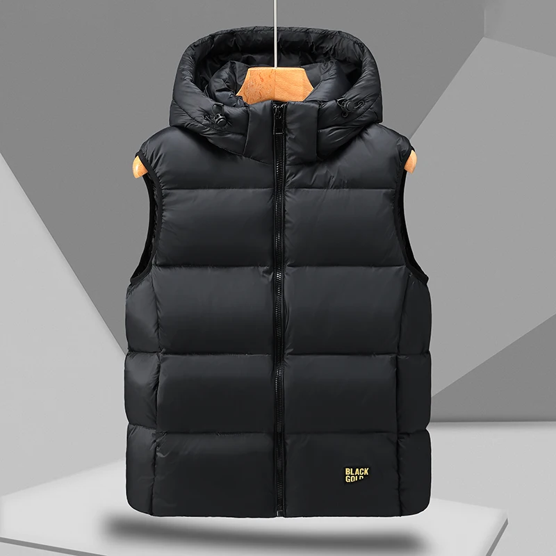 Autumn Winter Men Down Vest Jacket Graphene Warm Casual Fashion British Male Hooded Coat White Duck Down Trend Versatile Top New