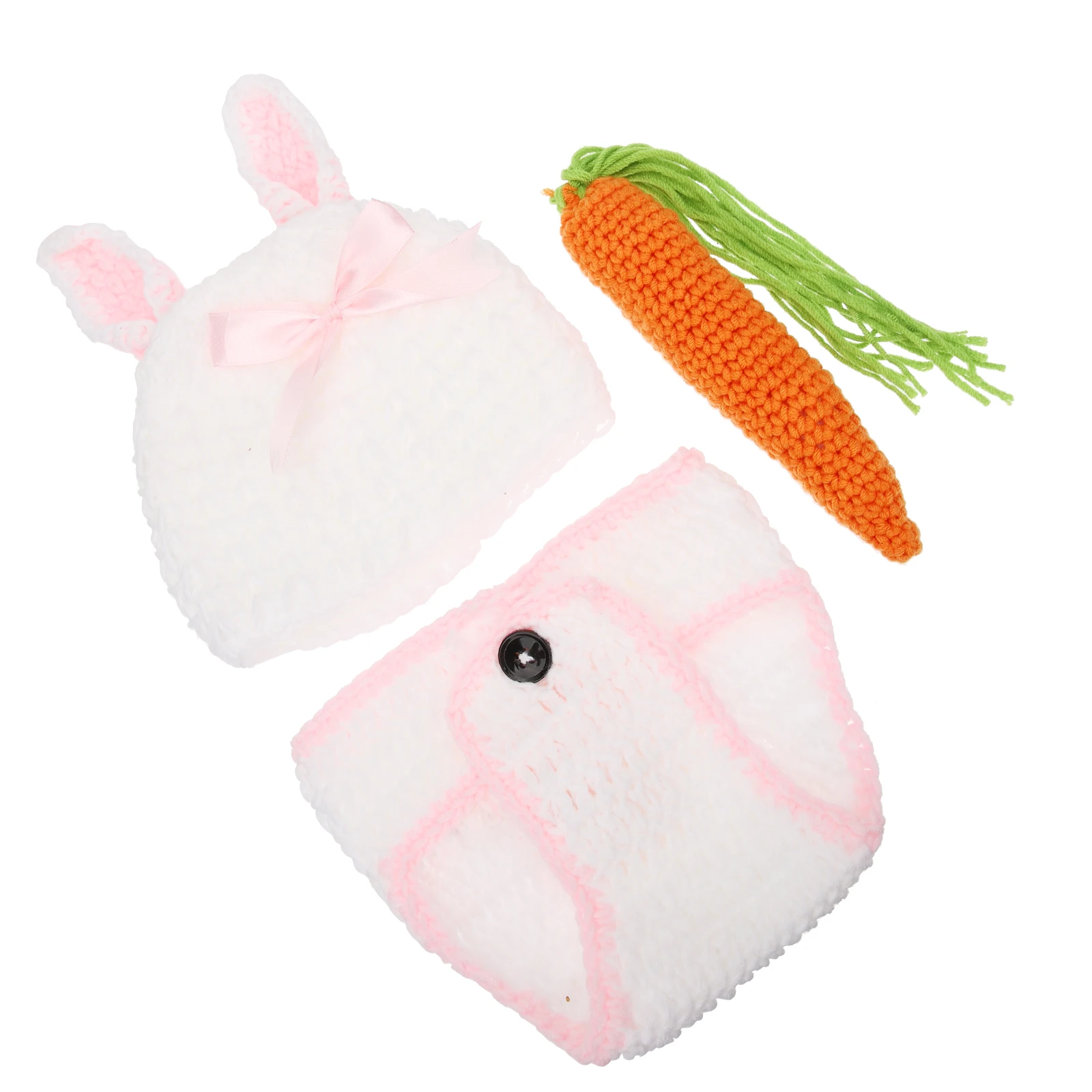 

Rabbit Newborn Girl Clothes Photoshoot Outfits Yarn Accessories Crochet Hat Pants Woolen Bunny Ear Tail Baby Prop Gardening