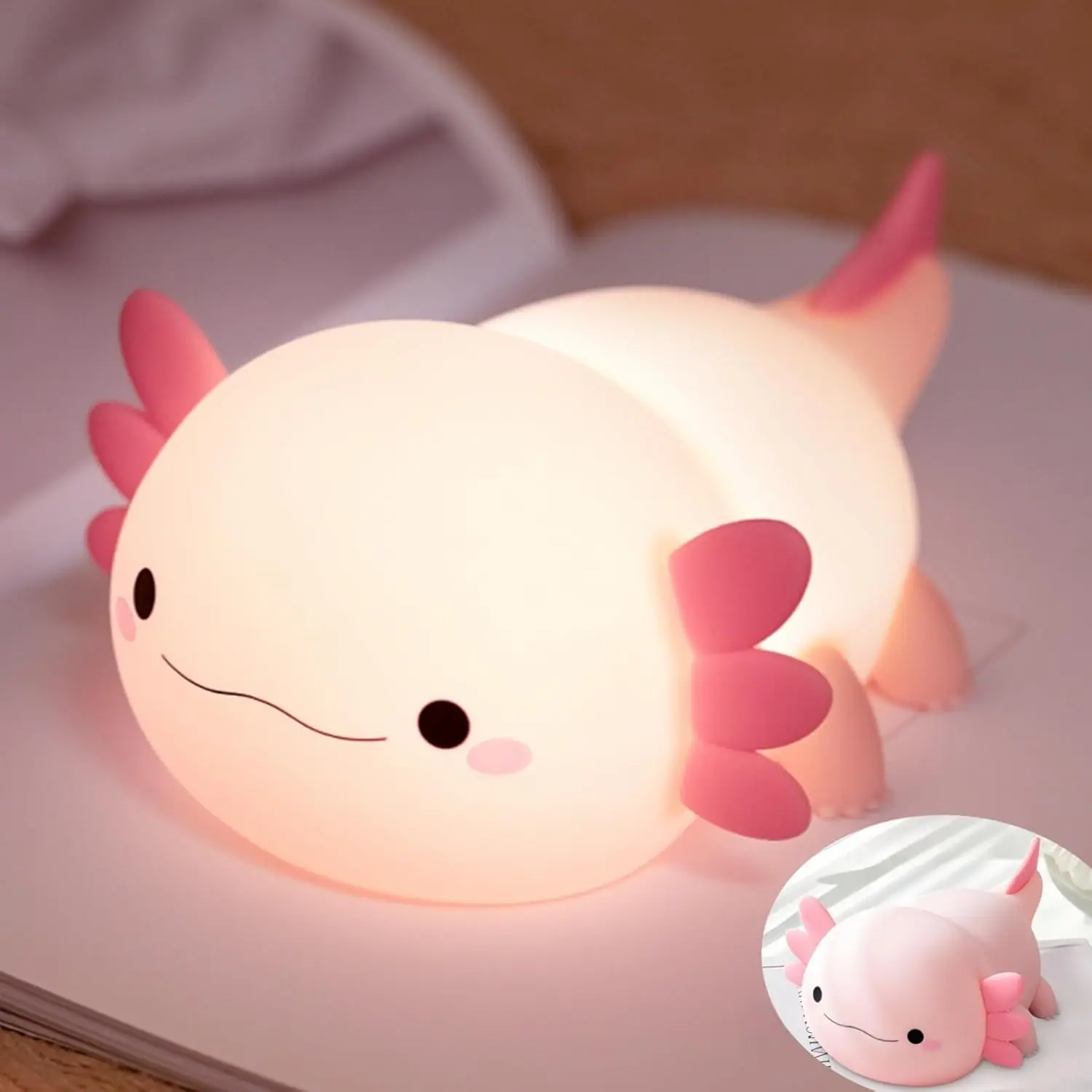 Simpatica luce notturna Axolotl - Lampada LED ricaricabile tramite USB con timer, adorabile design a salamandra, illuminazione per l'atmosfera della decorazione della stanza per la camera da letto