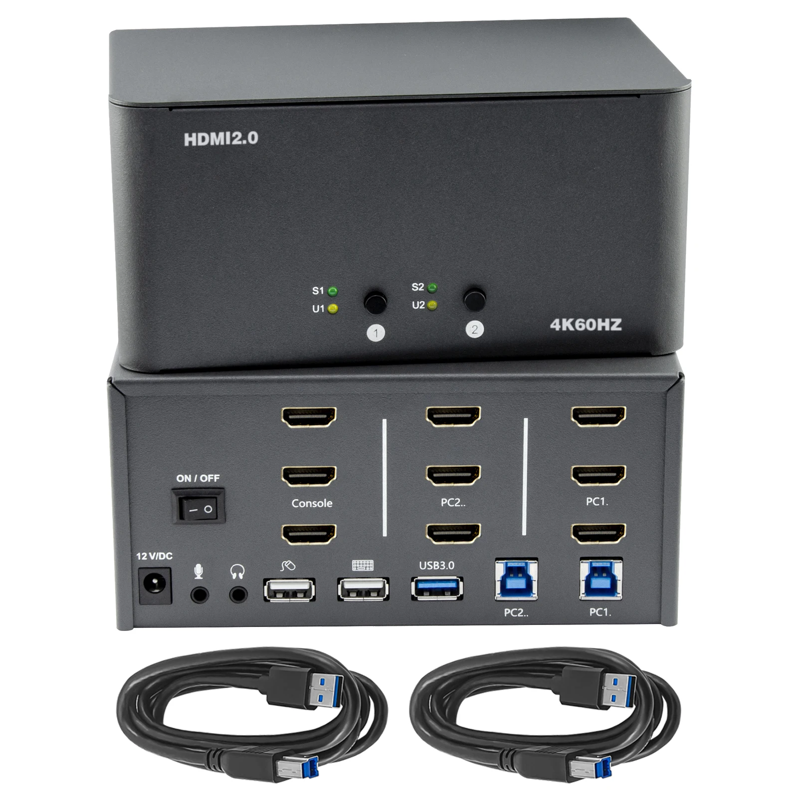 

4K60Hz HDMI KVM Switch USB3.0 2X1 Triple Monitors Extended Display,Mirror Display,Spliced Display,2PC Share Keyboard Mouse Audio